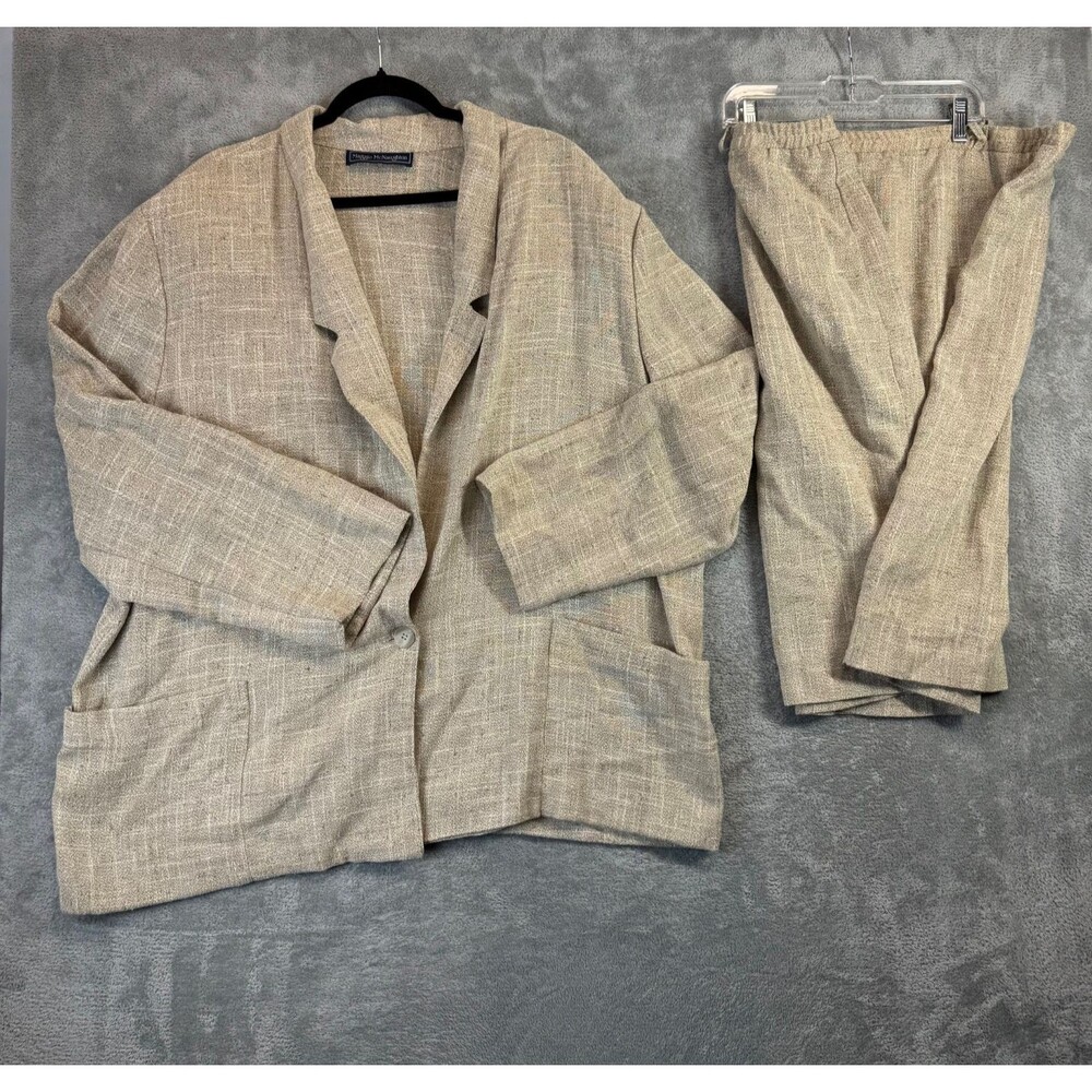 Maggie McNaughton Jacket Skirt Set Womens 44 / 24W Beige Vintage Classy Office
